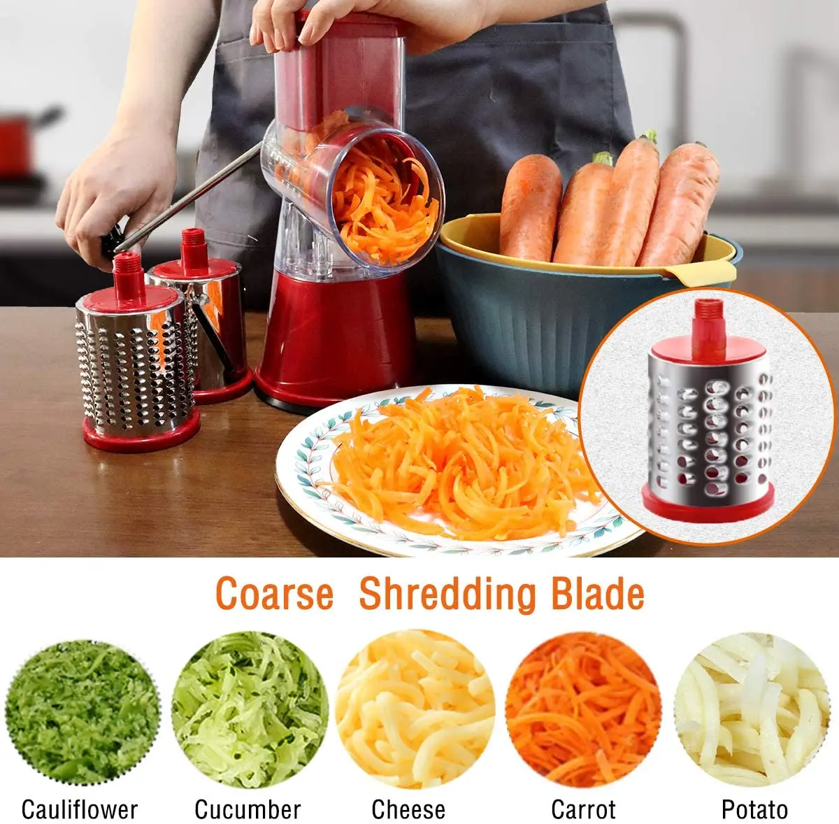 Multifunctional Rotary Grater Vegetable Shredder Slicer Fruit Machine Potato Vegetable Cutter Kitchen Tool
Multifunctional Rotary Grater Vegetable Shredder Slicer Fruit Machine Potato Vegetable Cutter Kitchen Tool