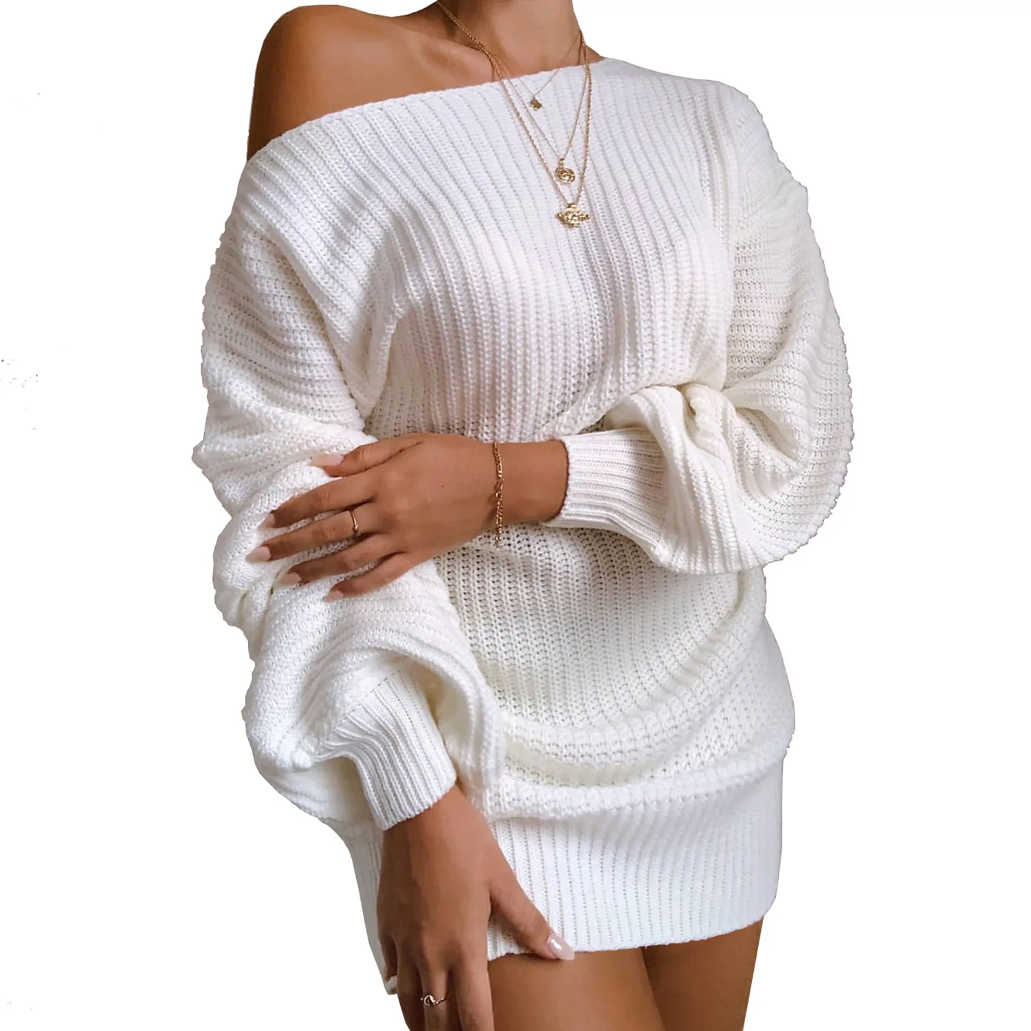 Women's hot style autumn winters is recreational the dew shoulder knitting wool lantern sleeve dress
Women's hot style autumn winters is recreational the dew shoulder knitting wool lantern sleeve dress