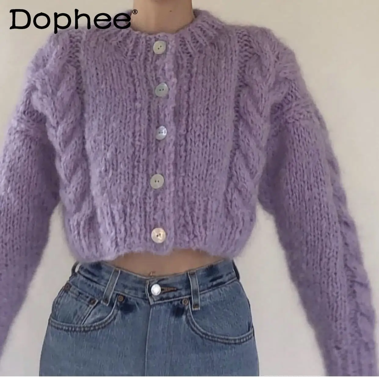 Женский трикотажный кардиган ручной работы, вязаный свитер с высокой талией и круглым вырезом, укороченный однобортный Кардиган, Осень-зим...
Женский трикотажный кардиган ручной работы, вязаный свитер с высокой талией и круглым вырезом, укороченный однобортный Кардиган, Осень-зим...