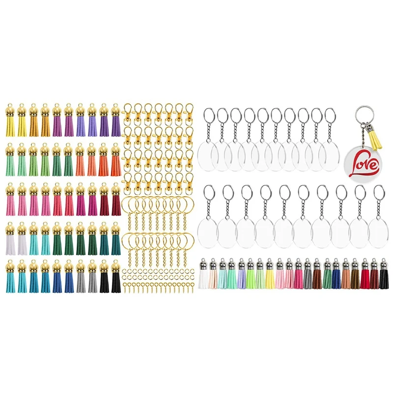 80Pcs Transparent Acrylic Transparent Circular Disc Key Chain with 350 Pcs Keychain Tassels Set 
80Pcs Transparent Acrylic Transparent Circular Disc Key Chain with 350 Pcs Keychain Tassels Set