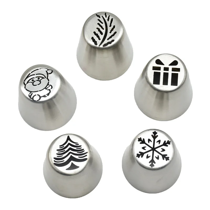 

5pcs/Set Christmas Tree Snowflake Gift Russian Piping Tips Beak for Cream Pastry Syringe Baking Nozzles Cake Decorating Tools