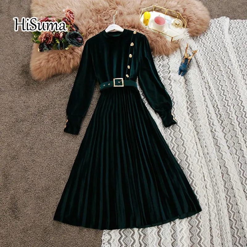 Женское бархатное платье-трапеция на пуговицах, однотонное элегантное платье с О-образным вырезом, длинным рукавом и поясом, Осень-зима 2021
Женское бархатное платье-трапеция на пуговицах, однотонное элегантное платье с О-образным вырезом, длинным рукавом и поясом, Осень-зима 2021