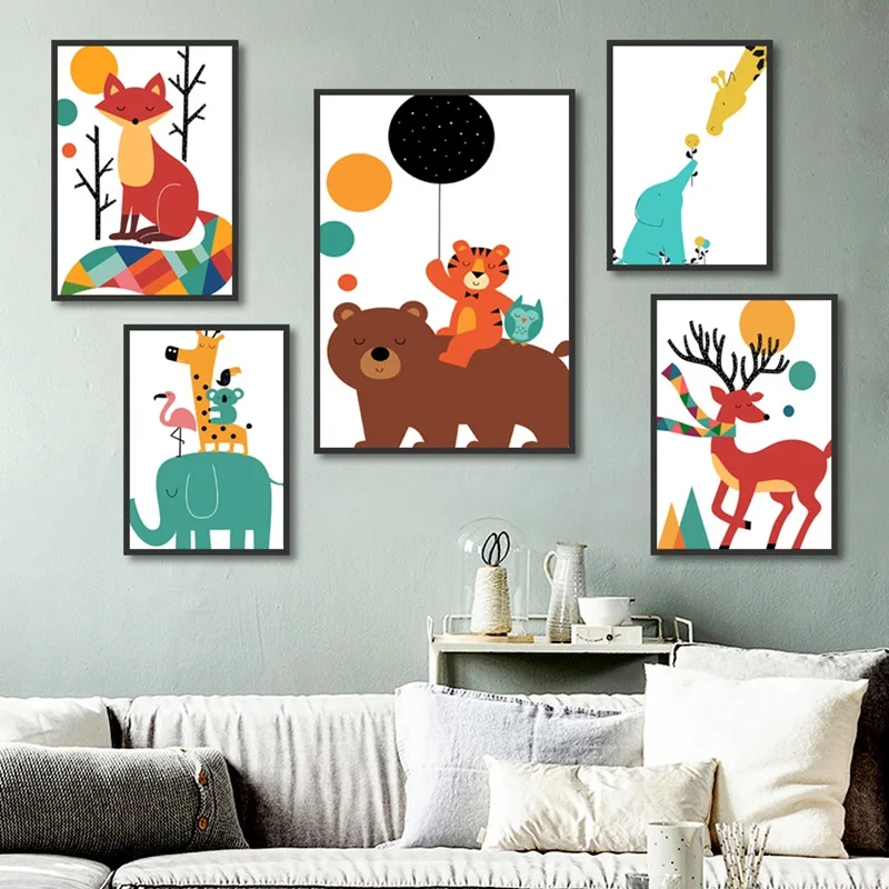 Lovely Colorful Abstract Cartoon Animals Elk Fox Wall Painting Canvas Printing Poster for Kids Rooms Decals Decoration
Lovely Colorful Abstract Cartoon Animals Elk Fox Wall Painting Canvas Printing Poster for Kids Rooms Decals Decoration