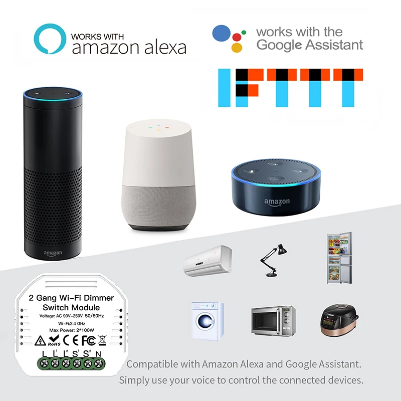 Приложение Smart Life/приложение Tuya DIY 2 Gang Wi-Fi Way светильник светодиодный диммер