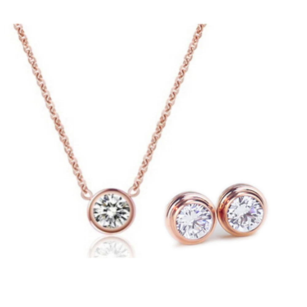 Women's Rose Gold Color Stainless Steel Zircon Crystal Jewelry Sets Chain Necklace+Earrings T003
Women's Rose Gold Color Stainless Steel Zircon Crystal Jewelry Sets Chain Necklace+Earrings T003