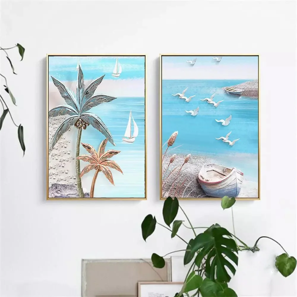 

Wall Art Abstract Seaside Scenery Watercolor Paintings Nordic Canvas Posters Prints for Living Room Bedroom Corridor Decoration