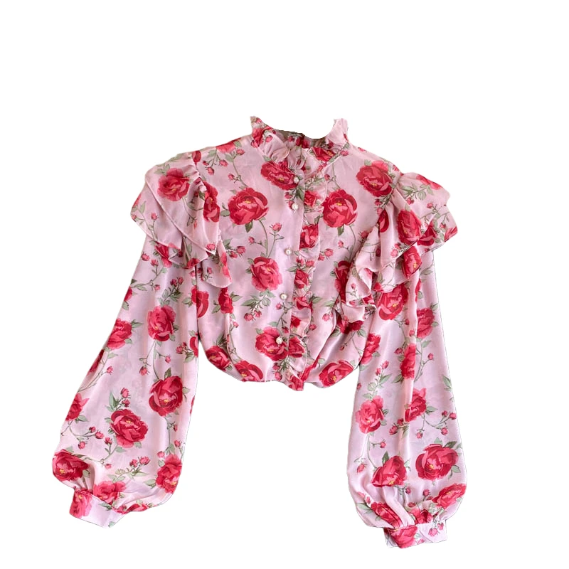 Chiffon Floral Ruffles Women Shirts Autumn New Lantern Sleeved Loose Office Lady Elegant Outwear Tops
Chiffon Floral Ruffles Women Shirts Autumn New Lantern Sleeved Loose Office Lady Elegant Outwear Tops