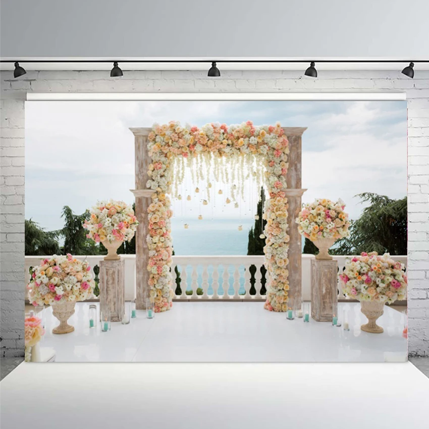 

Wedding Happiness Gate Photography Backgrounds Flower Marriage Party Backdrops for Photo Studio Custom Photographic Photocall
