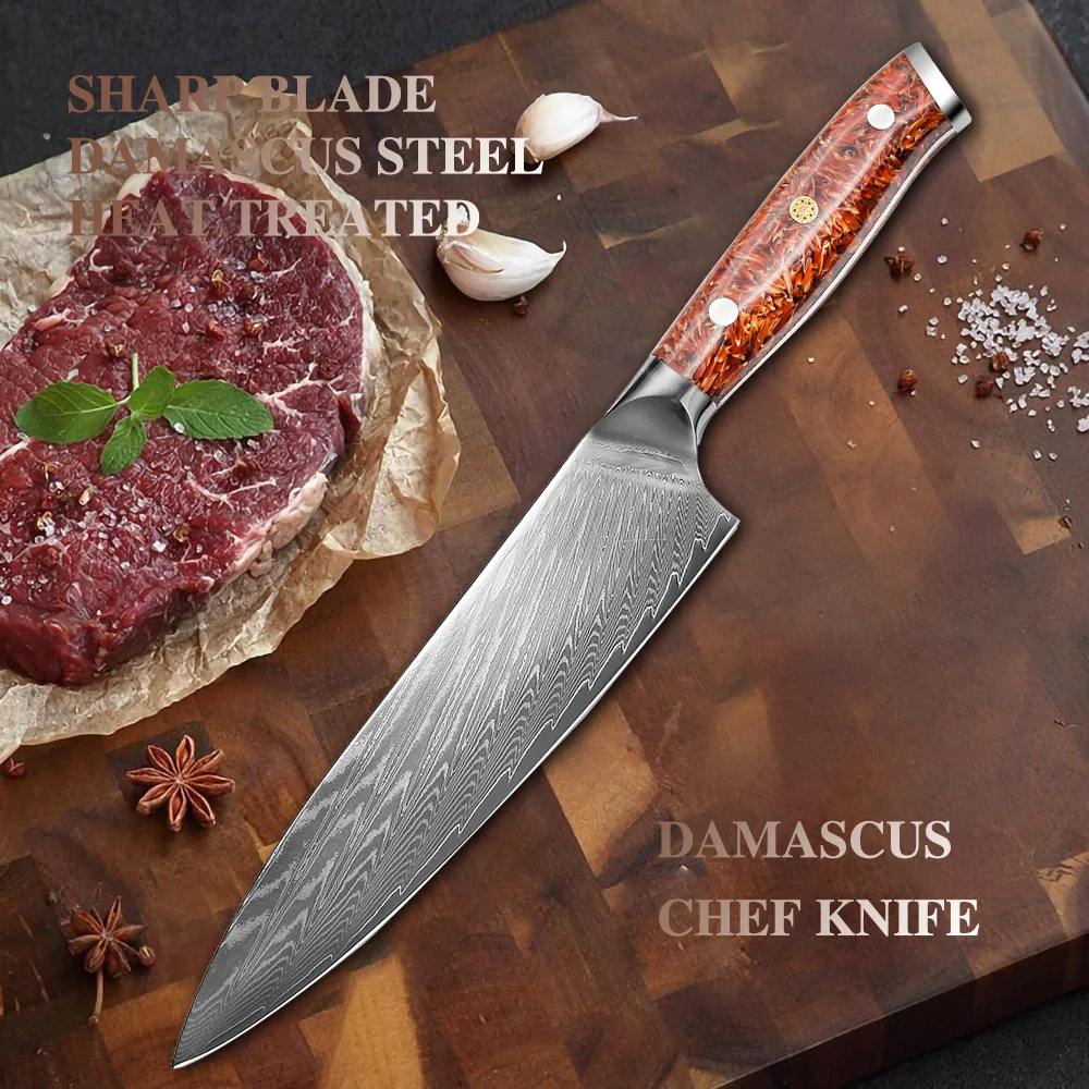 Damascus Steel 8-inch Chef's Knife Western-style Cooking Knife Meat Slicing Knife Chaff Handle Kitchen VG10 Knife
Damascus Steel 8-inch Chef's Knife Western-style Cooking Knife Meat Slicing Knife Chaff Handle Kitchen VG10 Knife