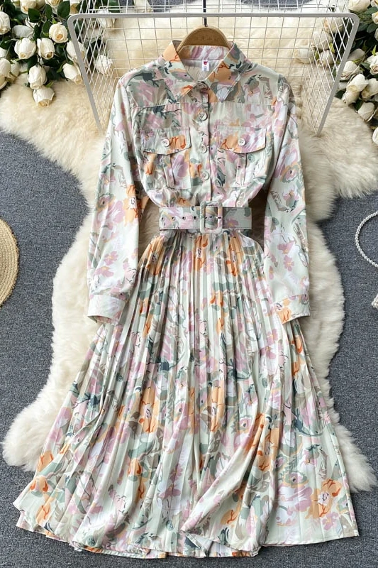 Long Sleeve Women Dress 2021 Boho Floral Print Single Breasted Midi Shirt Dress Turn Down Collar Belted Elegant Pleated Dress
Long Sleeve Women Dress 2021 Boho Floral Print Single Breasted Midi Shirt Dress Turn Down Collar Belted Elegant Pleated Dress
