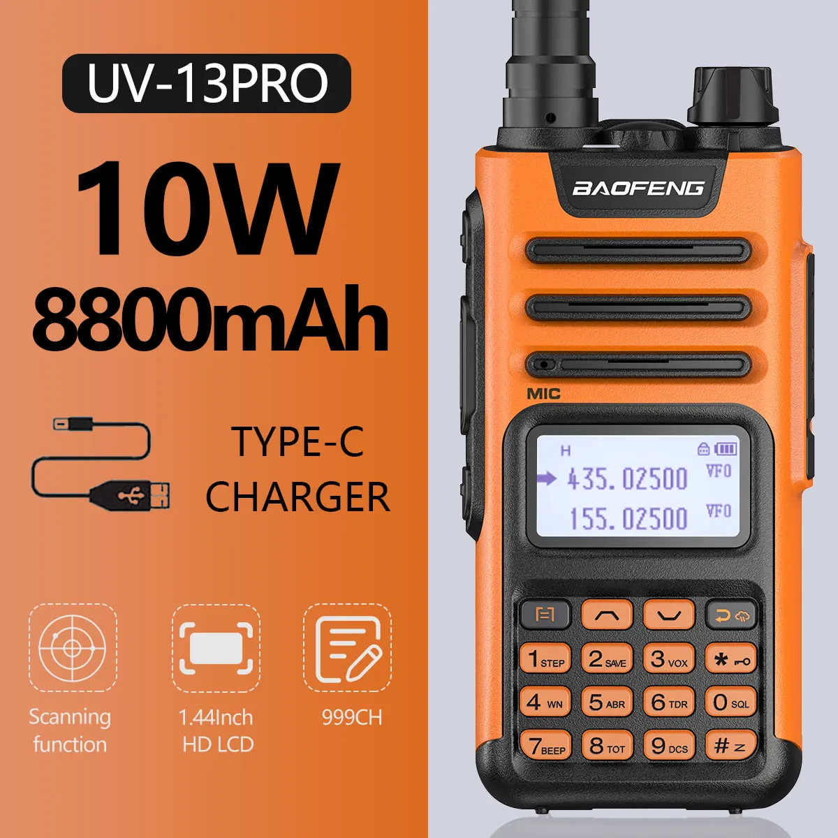 2022 UV-13 PRO 10W Walkie Talkie Transreceiver 136-174/400-520MHz With Type-C Charger Upgrade UV-10R Ham Two Way Radio
2022 UV-13 PRO 10W Walkie Talkie Transreceiver 136-174/400-520MHz With Type-C Charger Upgrade UV-10R Ham Two Way Radio