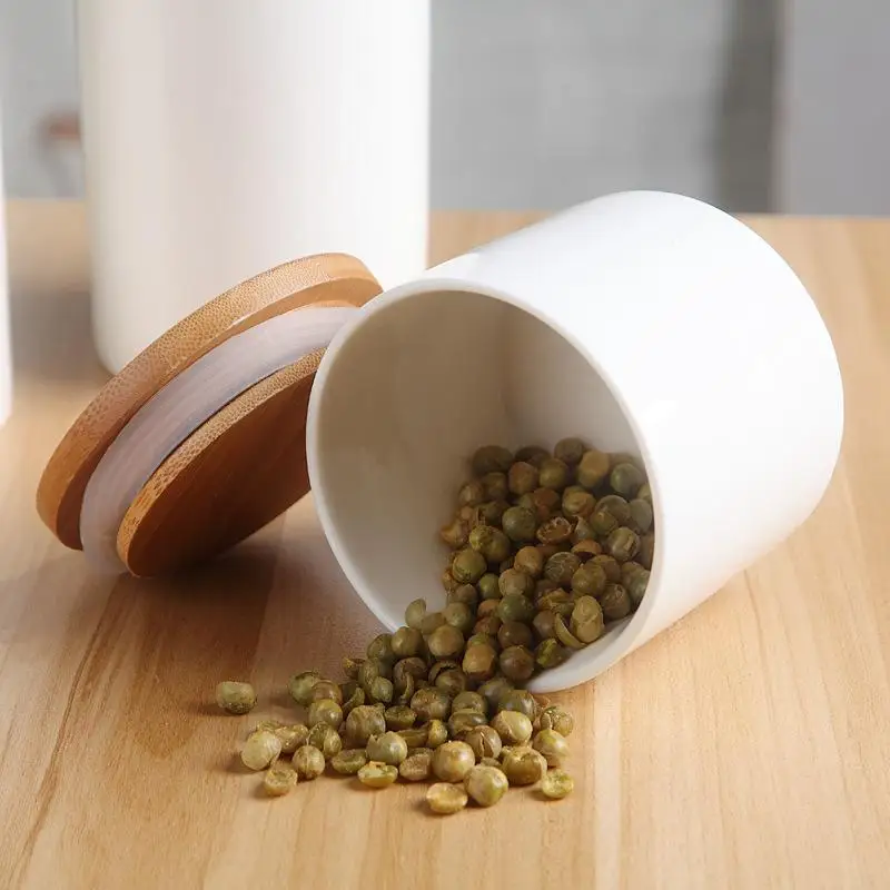 Creative Storage Jar Ceramic Wood Lid Kitchen Food Coffee Tea Candies Pot Seasoning Sealed Desktop Decoration Bottle | Дом и сад