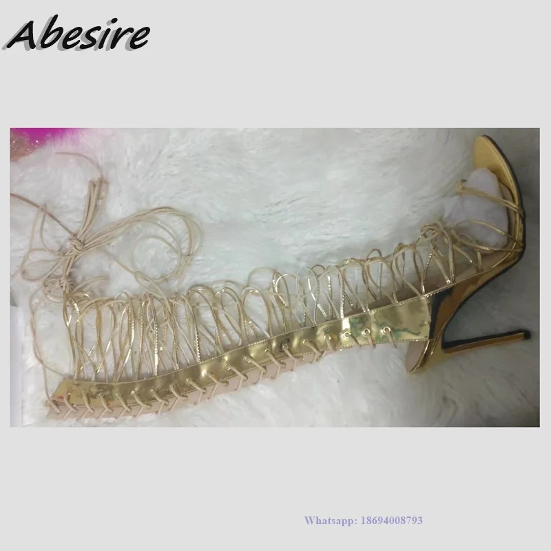Abesire New High Heels Women Sandals Lace Up Gold Designer Sandals Boots Summer Shoe calça masculina Stilettos zapatos mujer
Abesire New High Heels Women Sandals Lace Up Gold Designer Sandals Boots Summer Shoe calça masculina Stilettos zapatos mujer