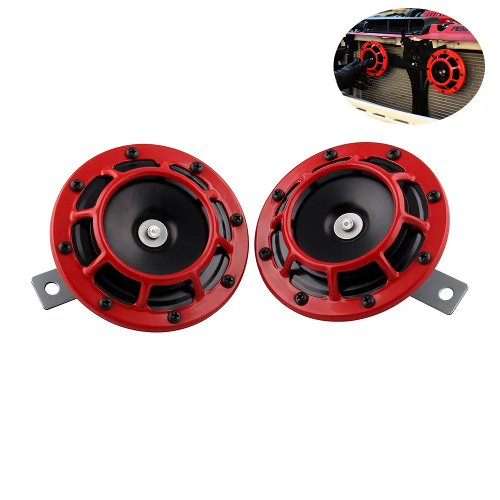 

2pcs 12V Speaker Horns HD Red Hella Car Horn Super Loud Compact Electric Blast Tone Air Horn 115DB For Motorcycle Car