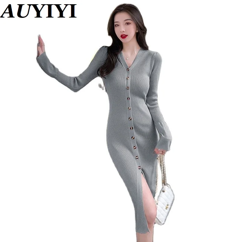 AUYIYI Fashionable Temperament Simple Single-Breasted V-Neck Split knit Women's New Waist Slim And Versatile Long Skirt
AUYIYI Fashionable Temperament Simple Single-Breasted V-Neck Split knit Women's New Waist Slim And Versatile Long Skirt