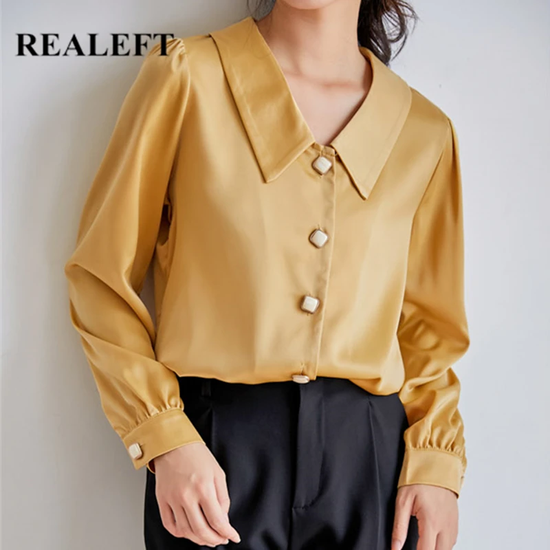 REALEFT 2021 New Spring Summer Minimalist Stain Women's Blouse Chic Buttons Long Sleeve Chic Workwear Female Blouse Tops Lady
REALEFT 2021 New Spring Summer Minimalist Stain Women's Blouse Chic Buttons Long Sleeve Chic Workwear Female Blouse Tops Lady