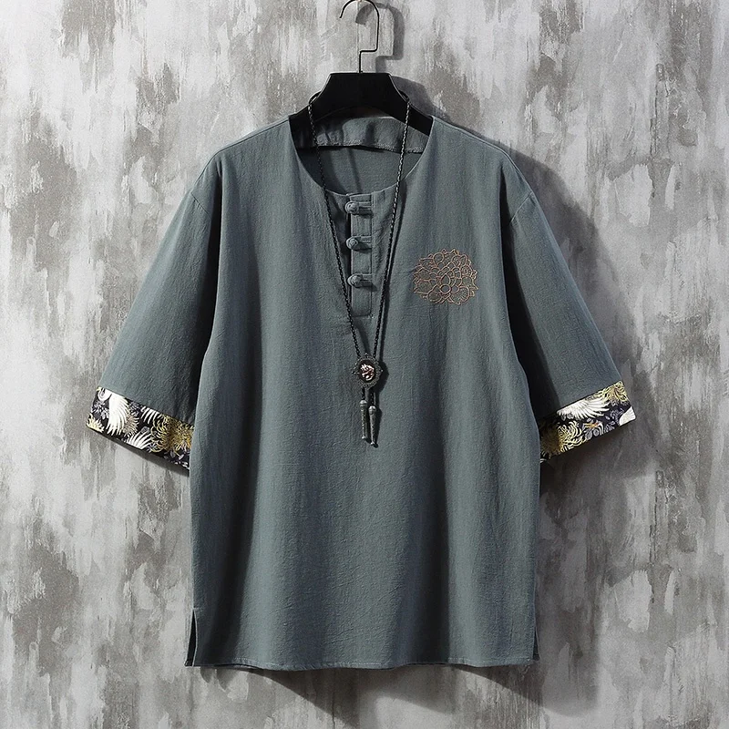Summer Men Cotton Linen Blouse Short Sleeve T Shirt Chinese Traditional Clothes Male Hanfu Tang Suit Streetwear Tees Tops KK3390
Summer Men Cotton Linen Blouse Short Sleeve T Shirt Chinese Traditional Clothes Male Hanfu Tang Suit Streetwear Tees Tops KK3390