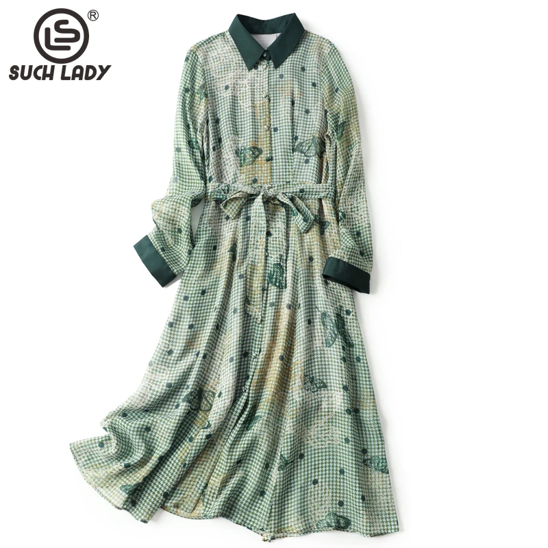 100% Natural Silk Women's Dresses Turn Down Collar Long Sleeves Plaid Printed Lace Up Belt Fashion Mid Casual Dress Vestidos
100% Natural Silk Women's Dresses Turn Down Collar Long Sleeves Plaid Printed Lace Up Belt Fashion Mid Casual Dress Vestidos