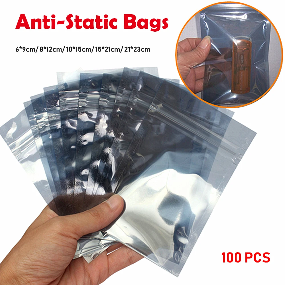 

100Pcs Anti-Static Shielding Bags Zip Lock Ziplock Waterproof Self Seal ESD Anti Static Package Antistatic Storage Pack Bag