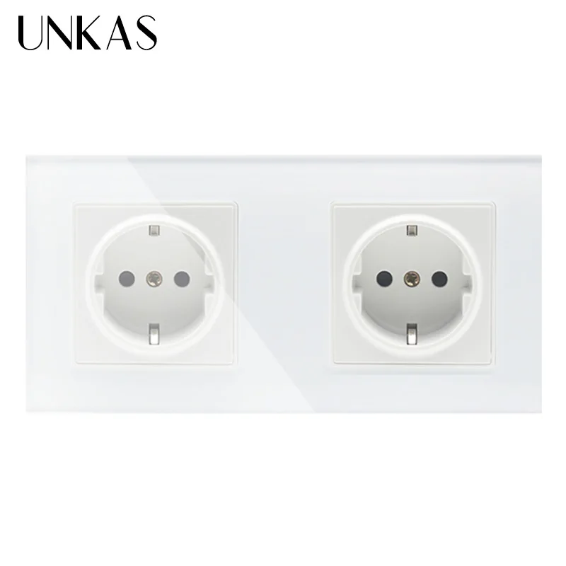 UNKAS EU Standard 2 Gang Wall Power Socket, White Crystal Glass Panel, Manufacturer of 16A Wall Outlet, GB-C7C2EU-11
UNKAS EU Standard 2 Gang Wall Power Socket, White Crystal Glass Panel, Manufacturer of 16A Wall Outlet, GB-C7C2EU-11