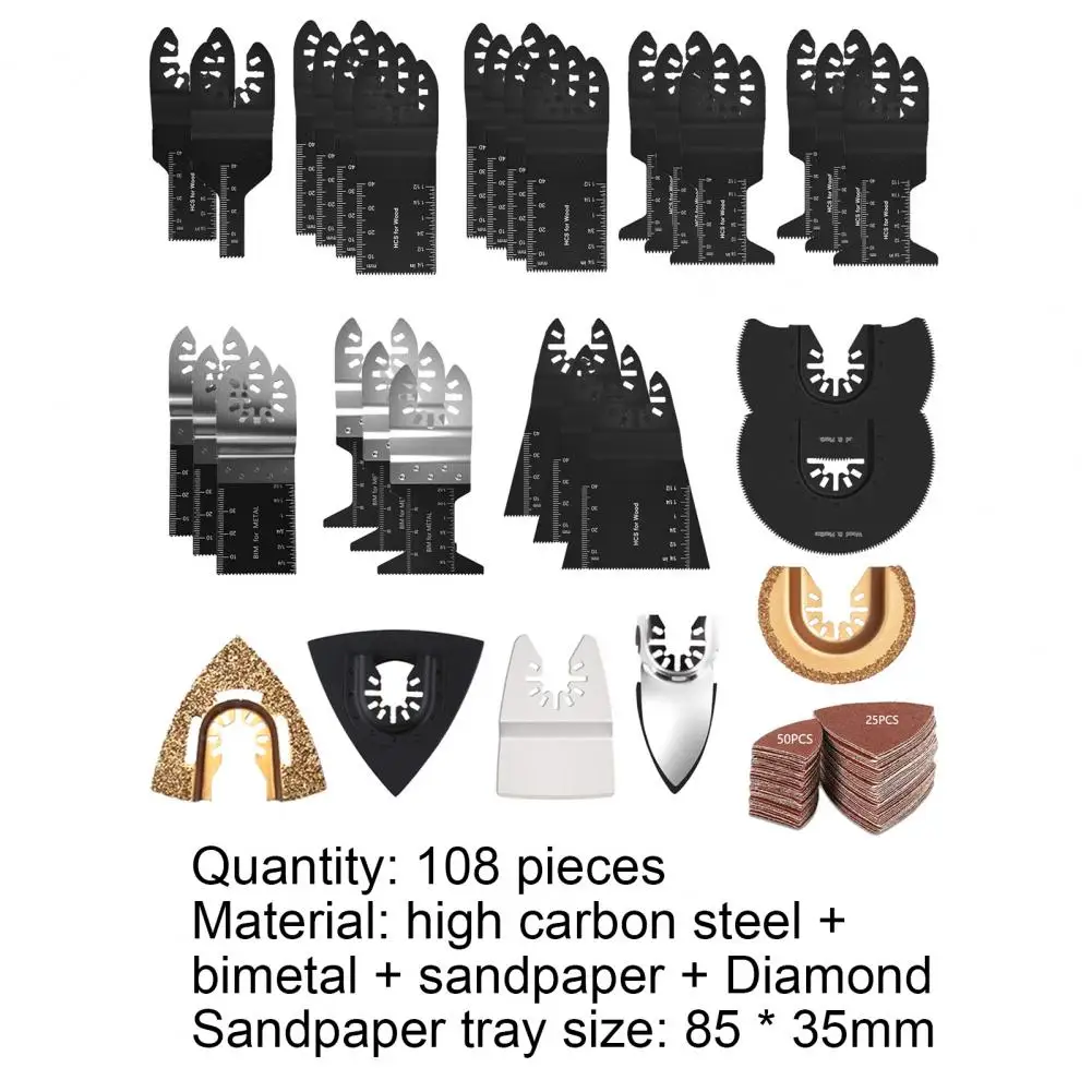 108Pcs/Set Saw Blade Kit Oscillating Multipurpose Sturdy High Carbon Steel Saw Blade Set for Garden
108Pcs/Set Saw Blade Kit Oscillating Multipurpose Sturdy High Carbon Steel Saw Blade Set for Garden