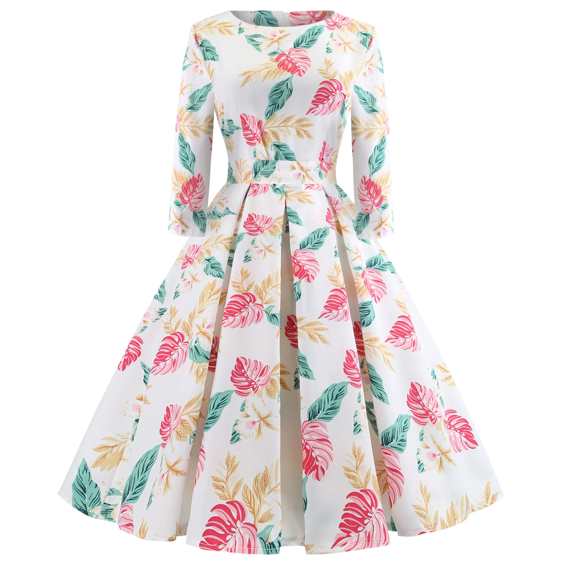 Vintage Floral Print Round Neck 3/4 Sleeve Pleated Women Dress Knee Length Party Women High Waist Vestido De Festa Elegant Dress
Vintage Floral Print Round Neck 3/4 Sleeve Pleated Women Dress Knee Length Party Women High Waist Vestido De Festa Elegant Dress