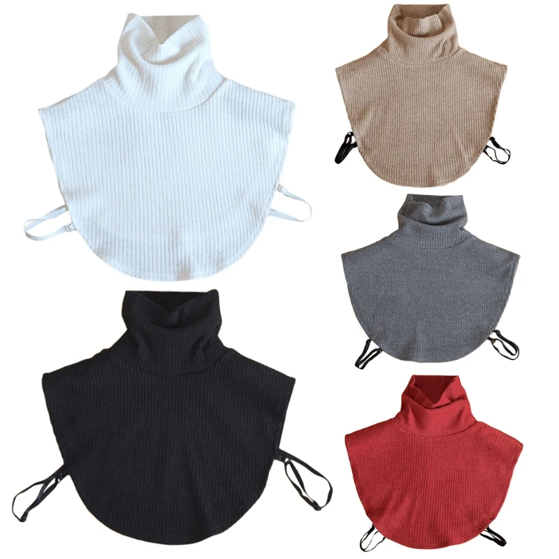 

896E Korean Turtleneck Dickey Detachable Ribbed Knitted Half Top Mock Neck Sweater Solid Color False Fake Collar Neck Warmer