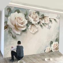 Modern Minimalist Mural Wallpaper European Style White Flowers Oil Paintings Photo Wall Murals Living Room Backdrop Home Decor