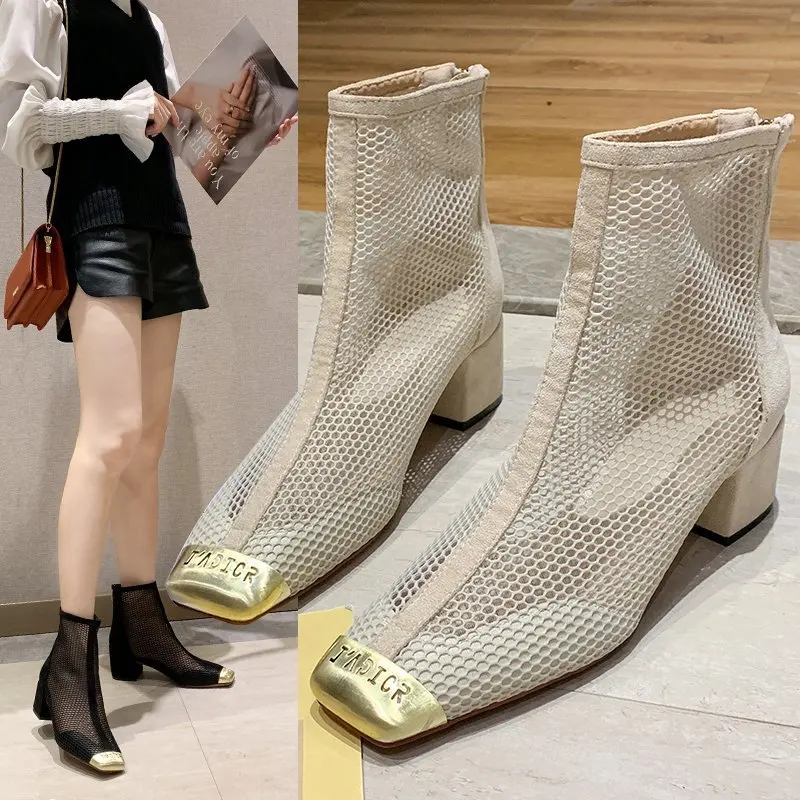 Fashion Woman Mesh Ankle Boots Summer Ventilate Square Heels Boots Sandal Ladies Metal Anticollision Square Toe Women's Boots
Fashion Woman Mesh Ankle Boots Summer Ventilate Square Heels Boots Sandal Ladies Metal Anticollision Square Toe Women's Boots