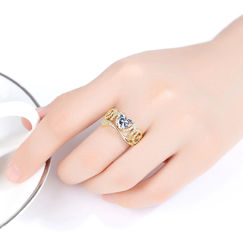Mother's Day Heart-shaped Ring Luxury Women's Wedding Crystal Zircon Gold Fashion Lady Jewelry Gifts | Украшения и