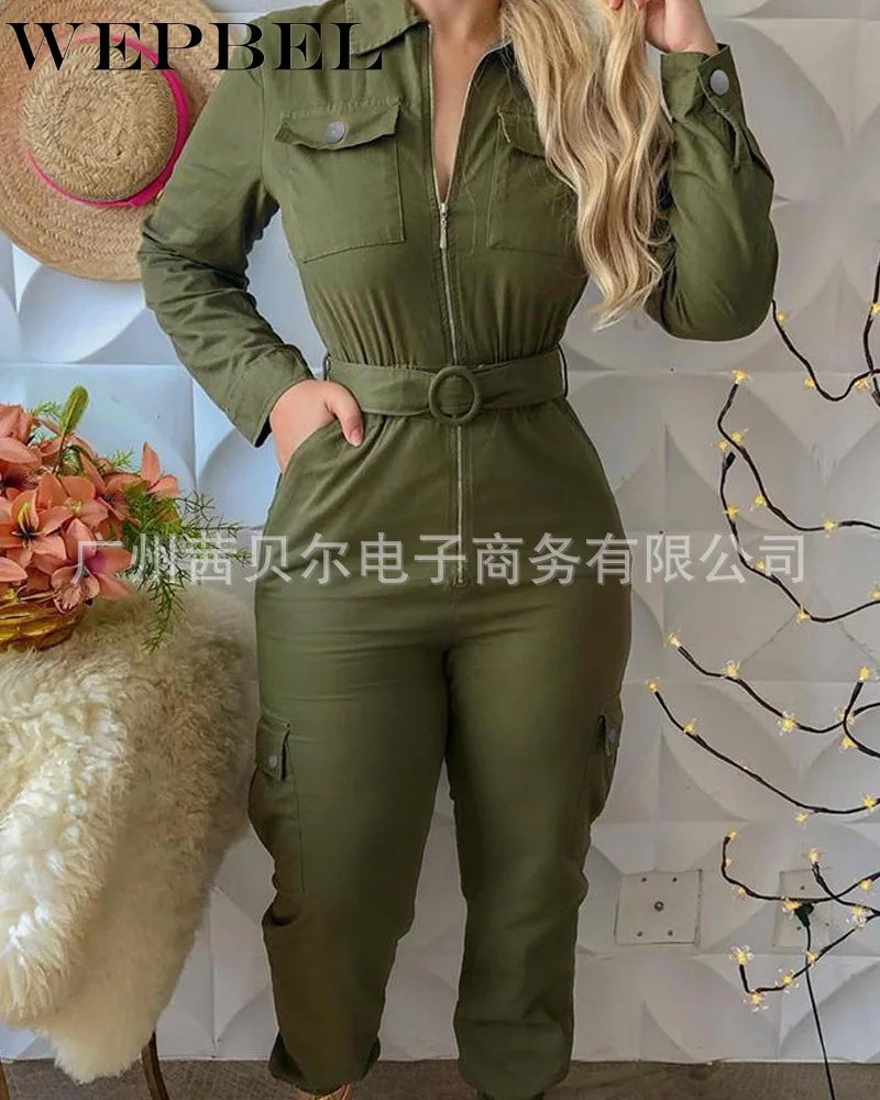 Mandylandy Women Solid Jumpsuit Autumn Deep V Neck Zipper Shirt Overalls Long Sleeve Office Lady One Piece Romper with Belt
Mandylandy Women Solid Jumpsuit Autumn Deep V Neck Zipper Shirt Overalls Long Sleeve Office Lady One Piece Romper with Belt