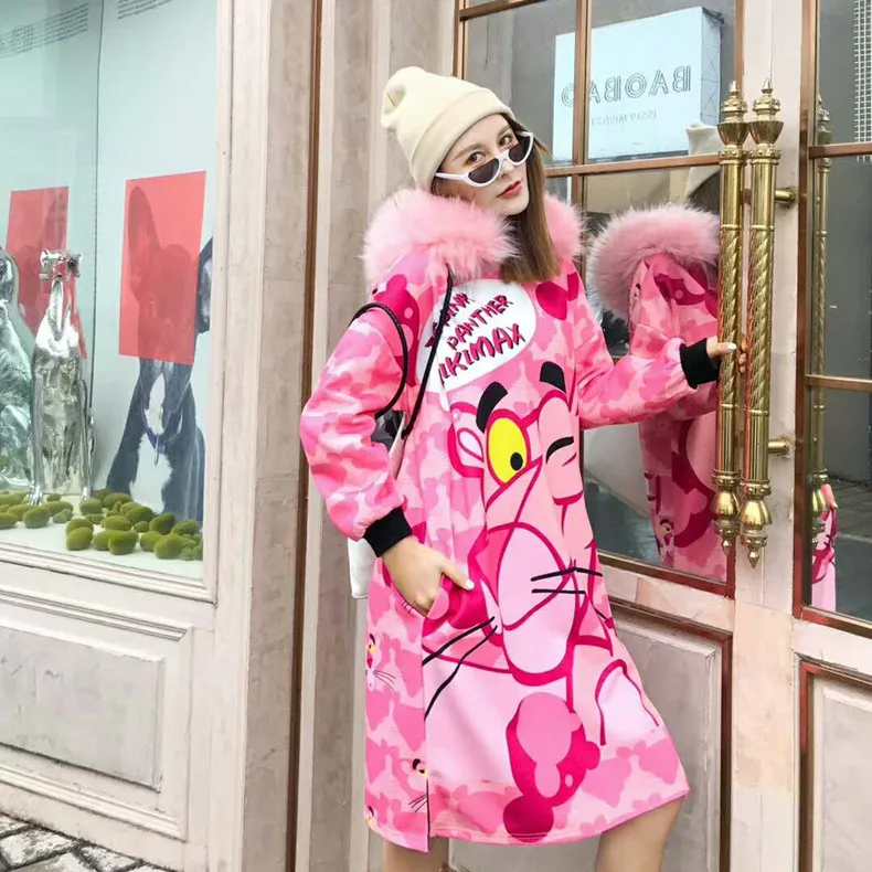 Новые женские большие размеры pinkpanther Негабаритных Толстовки Пот сердце моды