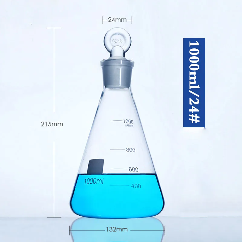 1000ML/24# High Temperature Resistance of High Borosilicate Glass Flask with Glass Stopper
1000ML/24# High Temperature Resistance of High Borosilicate Glass Flask with Glass Stopper