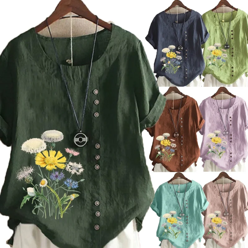 New Fashion Women's Daisy Printed Short Sleeve Round Neck Blouse Tops Casual Linen T-shirt Plus Size
New Fashion Women's Daisy Printed Short Sleeve Round Neck Blouse Tops Casual Linen T-shirt Plus Size