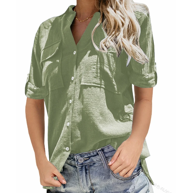 WEPBEL Single Breasted Shirt Summer Solid Color Slim Pocket Shirt Women's Casual Short Sleeve Cardigan Turn-down Collar Shirt
WEPBEL Single Breasted Shirt Summer Solid Color Slim Pocket Shirt Women's Casual Short Sleeve Cardigan Turn-down Collar Shirt