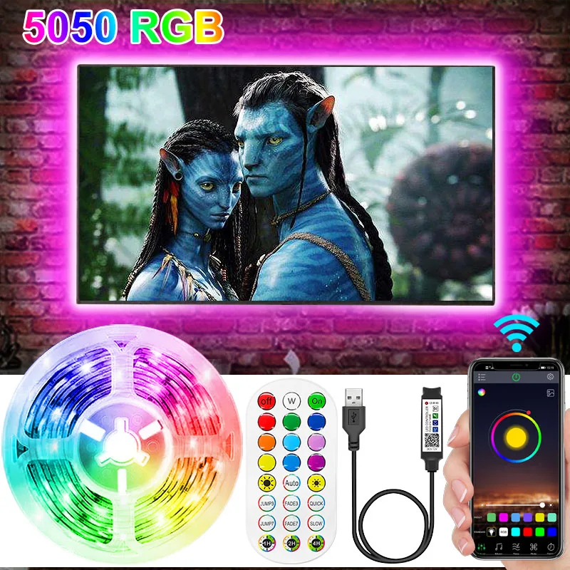 

USB LED Strip Light Bluetooth TV Backlight Strips Lights 5050 RGB Color DC5V with Remote Color Changing Lights for Home Decor