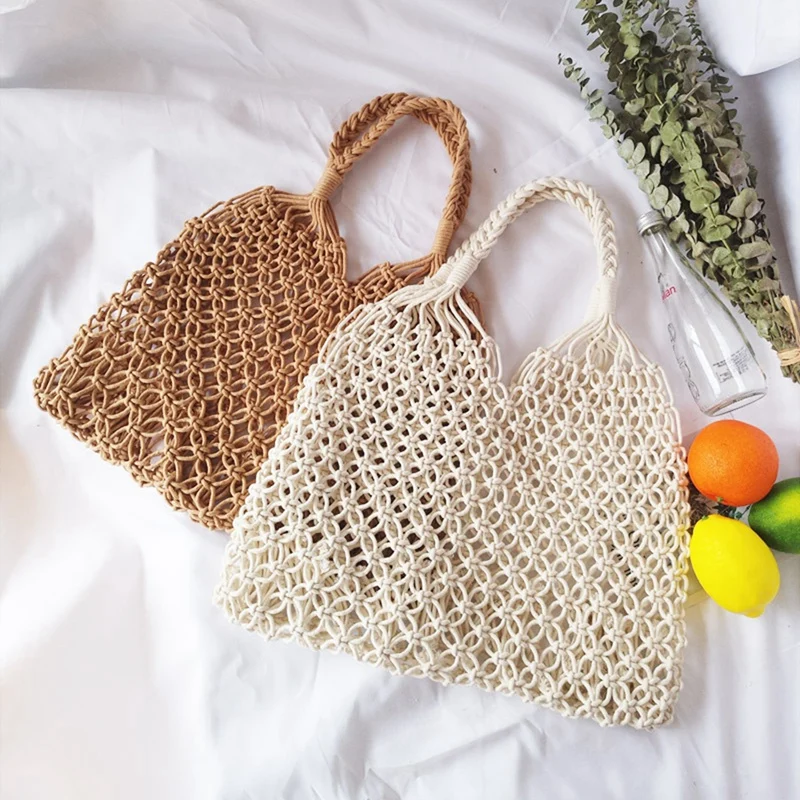 2 Pcs Fashion Popular Woven Bag Mesh Rope Weaving Tie Buckle Reticulate Hollow Bag No Lined Net Shoulder Bag, Brown & White
2 Pcs Fashion Popular Woven Bag Mesh Rope Weaving Tie Buckle Reticulate Hollow Bag No Lined Net Shoulder Bag, Brown & White