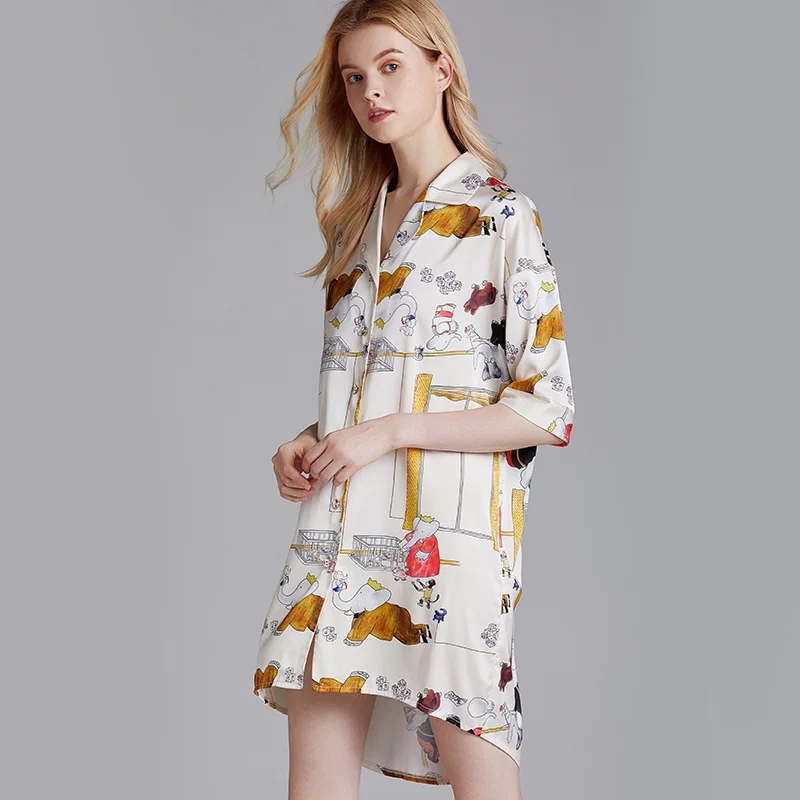 White Cute women nightwear Satin Silk Ladies Soft night dress Cartoon pattern Button sleepwear Spring summer camisola
White Cute women nightwear Satin Silk Ladies Soft night dress Cartoon pattern Button sleepwear Spring summer camisola