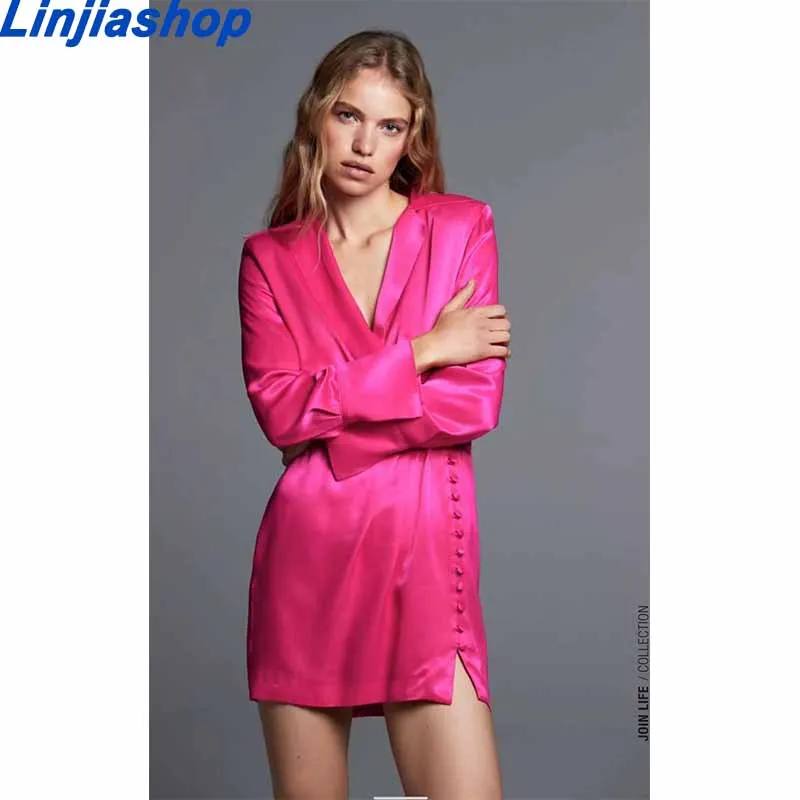 Women Chic Fashion Pleated Pink Mini Dress Vintage Long Sleeve Loose Female Dresses Vestidos Mujer 
Women Chic Fashion Pleated Pink Mini Dress Vintage Long Sleeve Loose Female Dresses Vestidos Mujer
