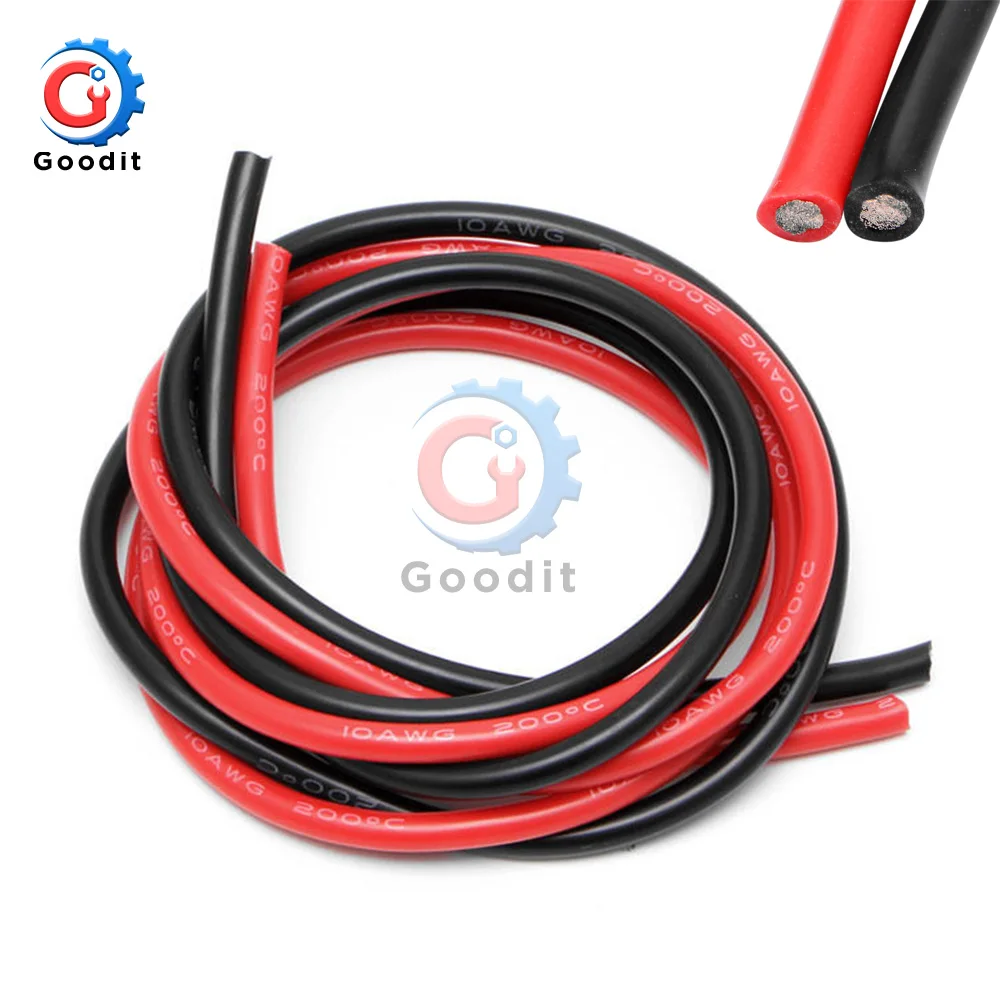 Фото 1 комплект 10 AWG 2 м два провода силиконовый калибр SR гибкие многожильные медные