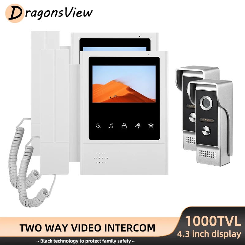 

Dragonsview 4.3 Inch Video Door Phone Intercom 2 Monitors Entry System With 2 Doorbell Cameras 1000 TVL for Villa Home