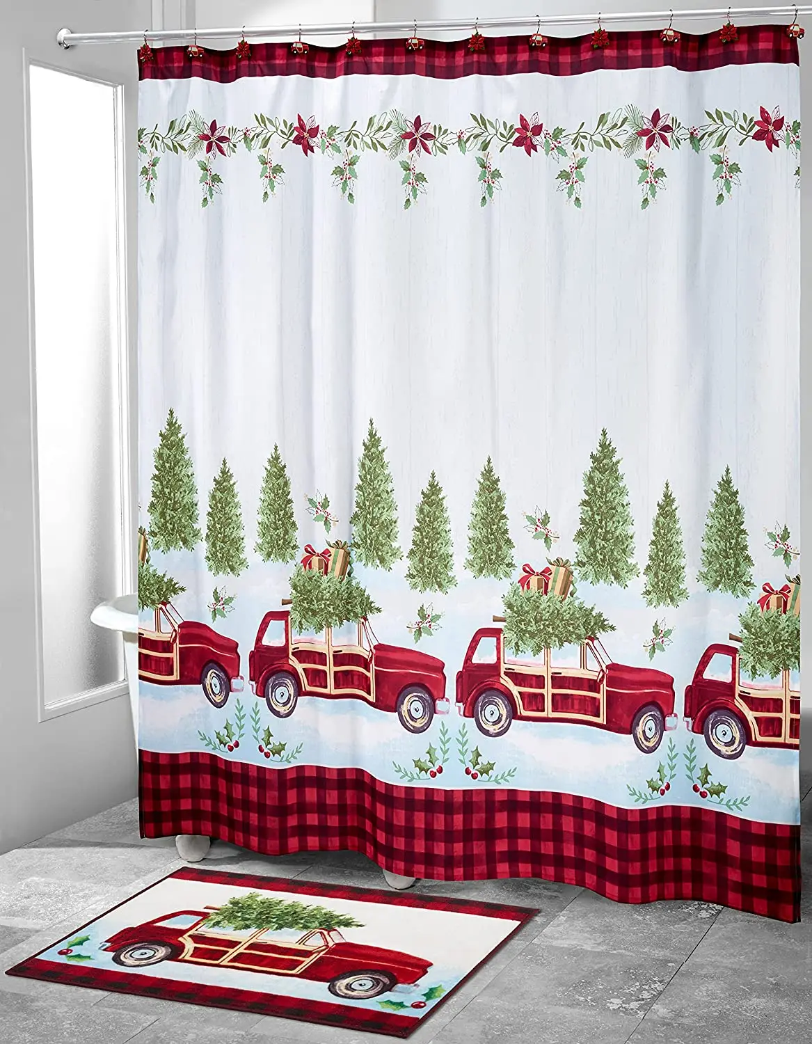 Red Truck Pine Tree Shower Curtain Set Black Red Checkered Bathroom Curtain Bath Mat Home Decor Curtains Bathtub Accessories
Red Truck Pine Tree Shower Curtain Set Black Red Checkered Bathroom Curtain Bath Mat Home Decor Curtains Bathtub Accessories
