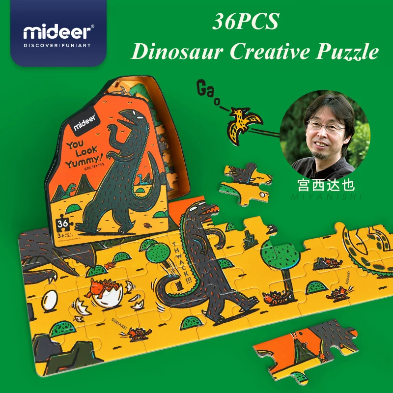 

MiDeer пазл с динозавром, 36 шт., креативный мультяшный пазл, 3 +, Детский пазл из бумаги, обучающие игры унисекс, Нестандартная подарочная коробка