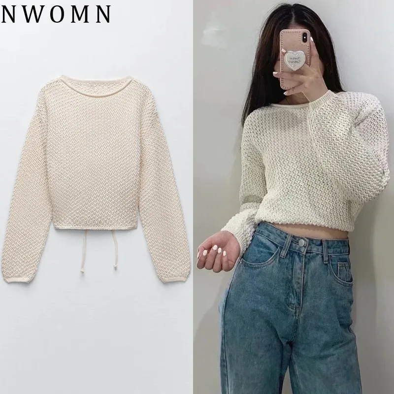NWOMNN Za Women Knitted Sweater Woman Y2k Backless Top Female Fashion Strappy Tied Pullovers Long Sleeve Cropped Autumn Sweater
NWOMNN Za Women Knitted Sweater Woman Y2k Backless Top Female Fashion Strappy Tied Pullovers Long Sleeve Cropped Autumn Sweater