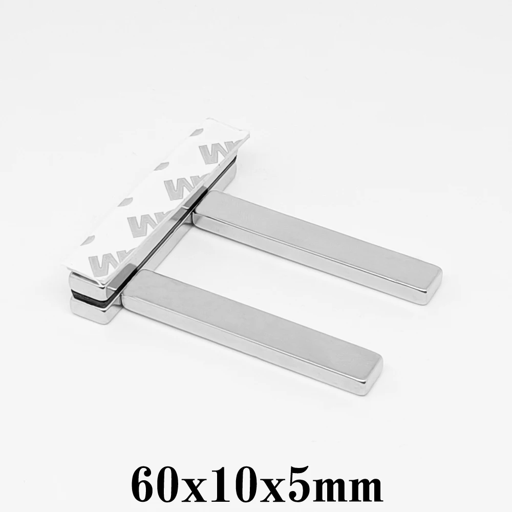 

2/5/10/15/20PCS 60x10x5mm Rare Earth Neodymium Magnet With 3M Self - Adhesive 60*10*5 Thick Block Permanent NdFeB Magnet 60x10x5