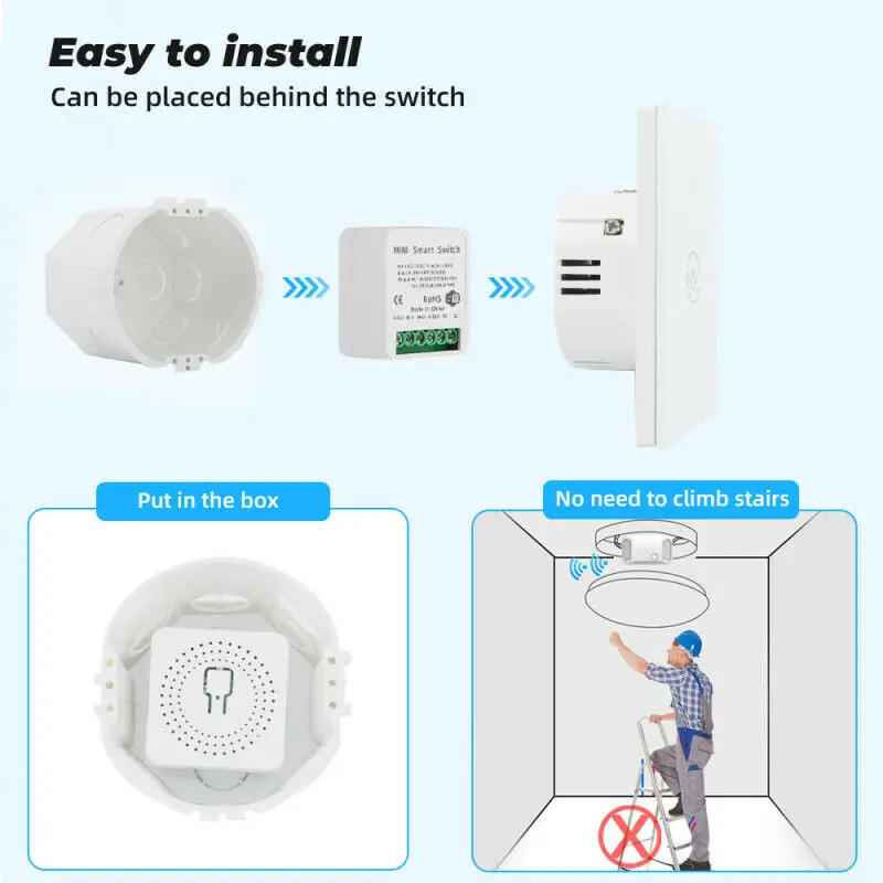 MINI Wifi Smart Switch 10A 2-way Control Timer Wireless Switches Smart Home Automation Compatible With Tuya Alexa Google Home
MINI Wifi Smart Switch 10A 2-way Control Timer Wireless Switches Smart Home Automation Compatible With Tuya Alexa Google Home
