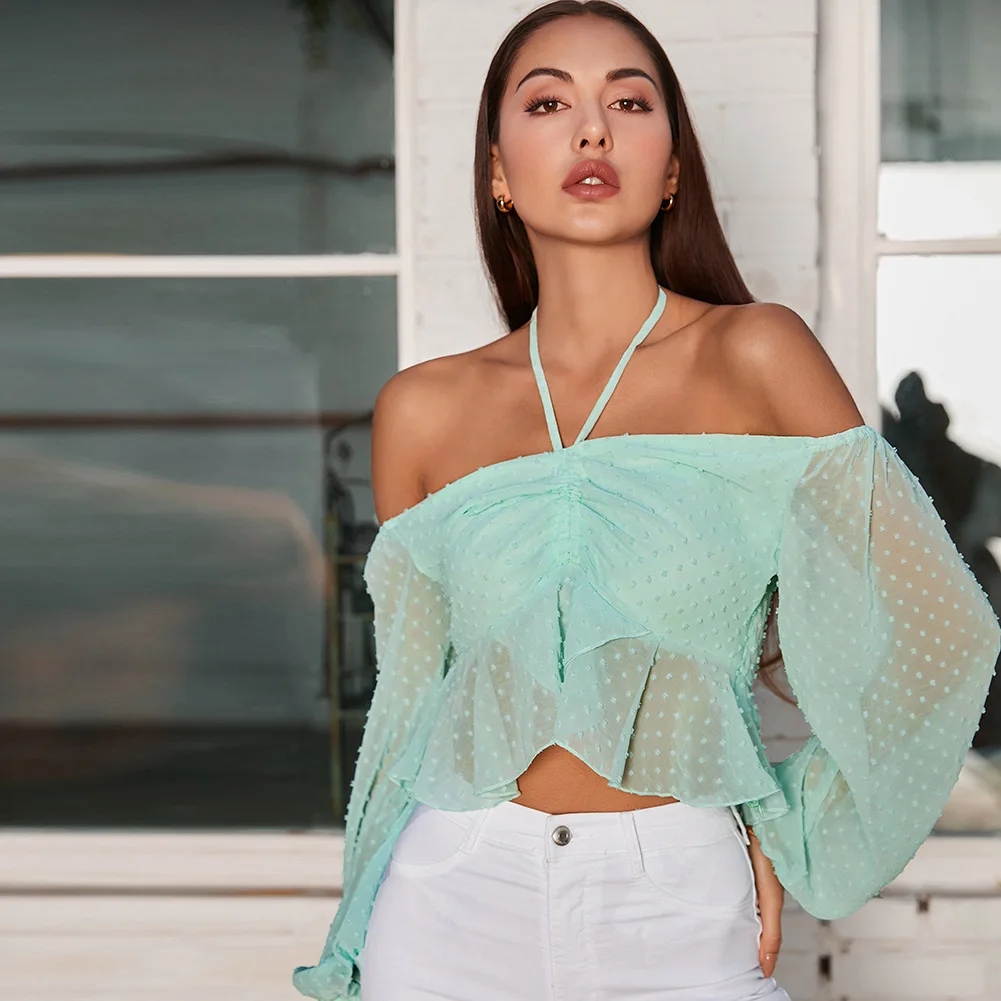 Women's Shirt Chiffon Top 2021 Spring Summer Fashion Slash Neck Ruffled Long Sleeve Halter Top Elegant Top Women Clothing
Women's Shirt Chiffon Top 2021 Spring Summer Fashion Slash Neck Ruffled Long Sleeve Halter Top Elegant Top Women Clothing