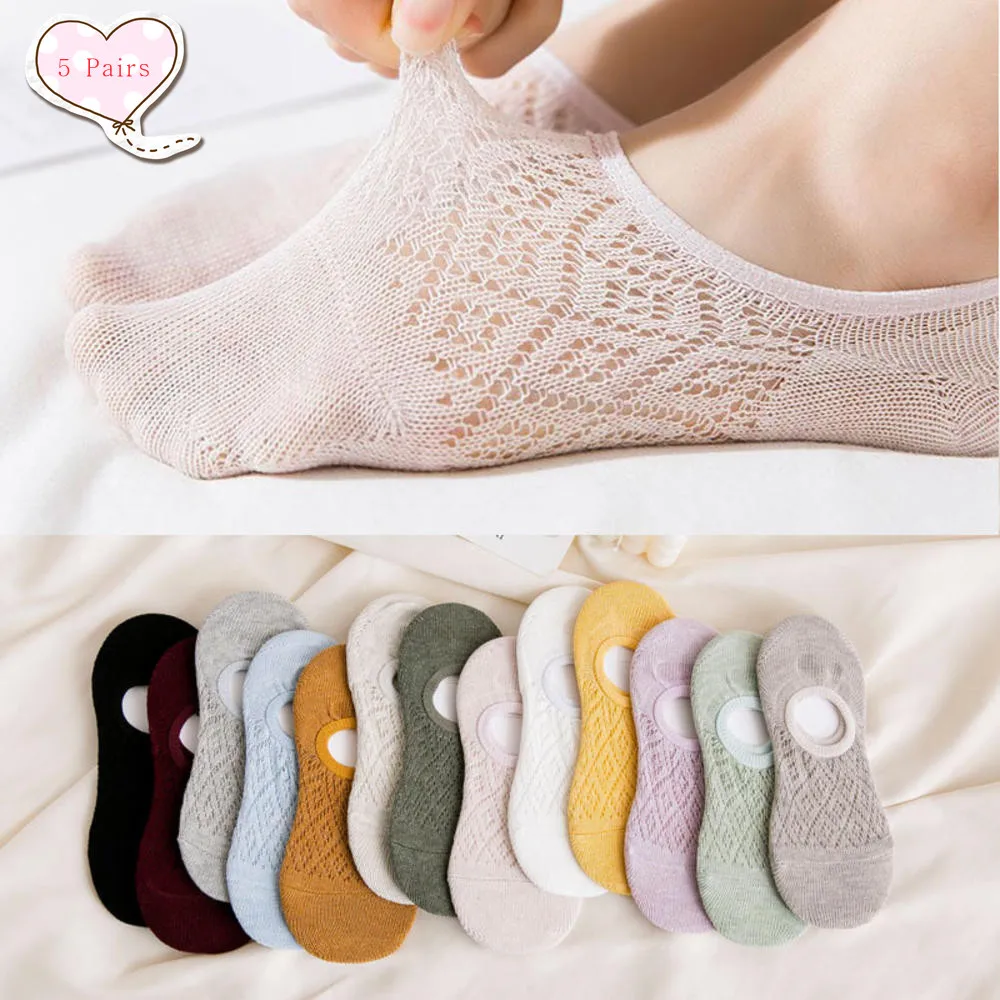5 Pairs/lot Women's Slippers Socks Invisible Boat Mesh Lace Thin Short Socks Non-slipsummer Solid Color Mesh Ankle Socks
5 Pairs/lot Women's Slippers Socks Invisible Boat Mesh Lace Thin Short Socks Non-slipsummer Solid Color Mesh Ankle Socks