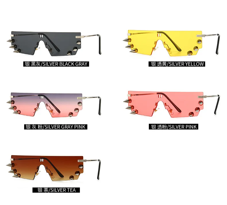 

male retro sunglasses punk rivets decoration 2020 one piece rimless sun glasses for women men vintage uv400