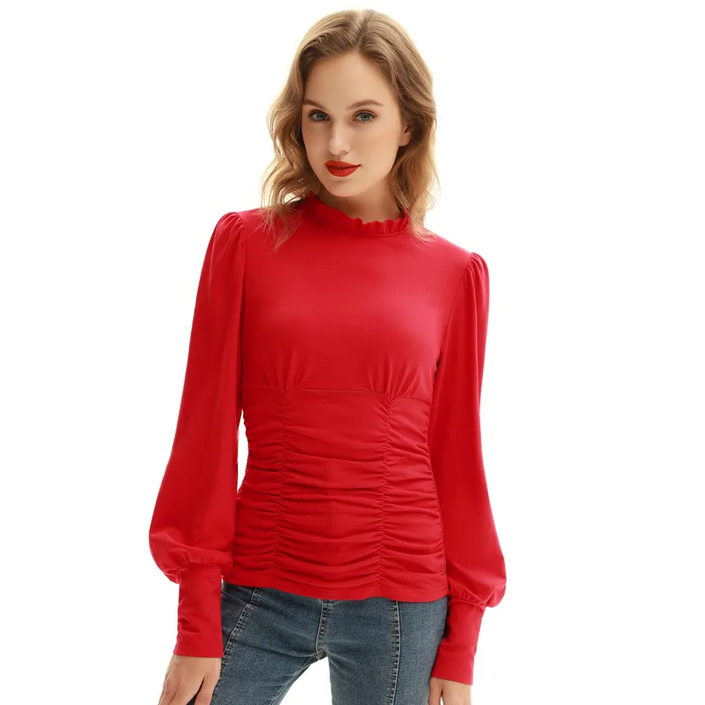 Women Retro Ruched Cotton Tops School Youth Girl Ladies Spring Tee Shirt Long Lantern Sleeves Ruffled Stand Collar Tops
Women Retro Ruched Cotton Tops School Youth Girl Ladies Spring Tee Shirt Long Lantern Sleeves Ruffled Stand Collar Tops